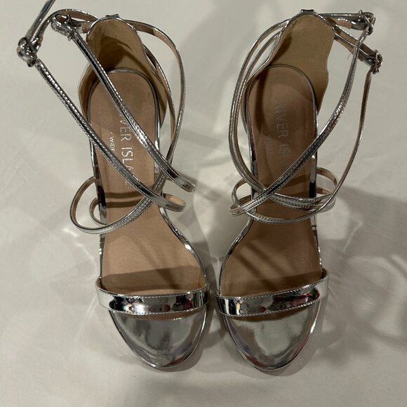 River Island Wide Fit Metallic Cross Strap Barely There Silver EU 41 - Picture 2 of 9